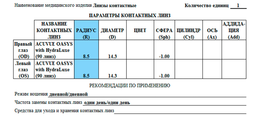 рецепт на контактные линзы