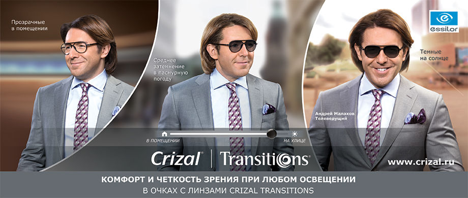 фотохромные очковые линзы Crizal Transitions (очки-хамелеоны)